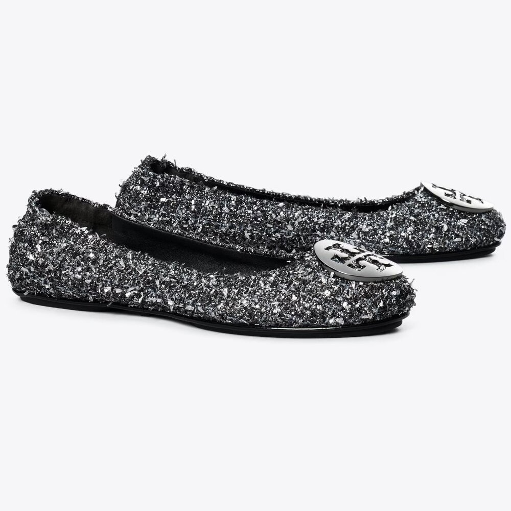 Tory Burch $348 LUREX SPARKLY BLINGY Minnie Ballet Travel Flats Tweed MANY SIZES - Picture 5 of 14